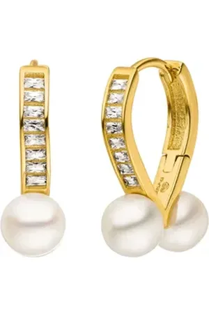 ADRIANA Paar Creolen Schmuck Geschenk Silber 925 Ohrringe Ravello, R34, Made in Germany - mit Zirkonia (synth) - mit Süßwasserzuchtperle gelb|goldfarben|weiß