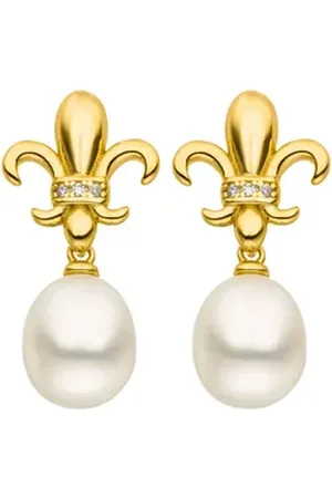 ADRIANA Paar Ohrstecker Schmuck Geschenk Silber 925 Ohrringe Fleur-de-lis Lilie Ravello, R27, Made in Germany - mit Zirkonia (synth) - mit Süßwasserzuchtperle gelb|goldfarben|weiß