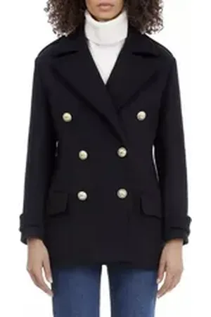 Balmain Kurzmantel Doppelreihiger Wollmantel Parka mit goldenen Knöpfen Doppelreihiger Knopfverschluss mit logo-geprägten Knöpfen blau