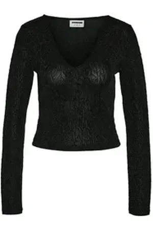 Noisy May Shirttop Top Langarm V-Ausschnitt Slim Fit NMGILLY L/S REVERS. LUREX CROP TOP JRS schwarz S