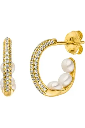 ADRIANA Paar Creolen Schmuck Geschenk Silber 925 Ohrringe Ravello, R26, Made in Germany - mit Zirkonia (synth) - mit Süßwasserzuchtperle gelb|goldfarben|weiß