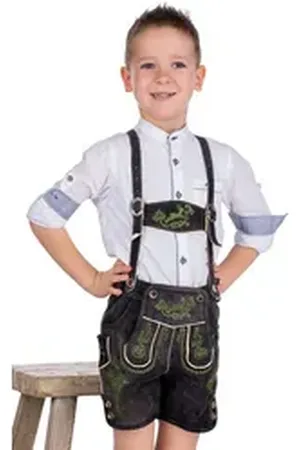 Isar Lederhose Lederhose Kinder - HENNY - anthrazit/grün grün 116