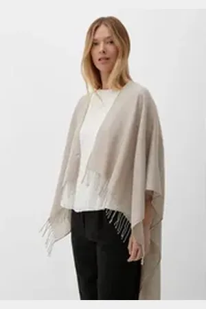 QS by s.Oliver BLACK LABEL Schmuckset Cape mit Fransen, Glitzergarn beige