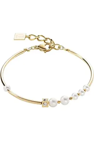 COEUR DE LION Armband Schmuck Geschenk Edelstahl Asymmetrie Würfelkette, 1102/30-1416, Made in Germany - mit Kristallglas - mit Süßwasserzuchtperle gelb|goldfarben|weiß