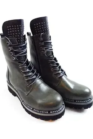 Grace LaMarta damenschuhe leder olivgrüne Biker Stiefel mit Absatz, Boots Schnürstiefel 39 EU