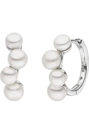 ADRIANA Paar Creolen Schmuck Geschenk Silber 925 Ohrringe La Maddalena, L44, Made in Germany - mit Süßwasserzuchtperle silberfarben|weiß