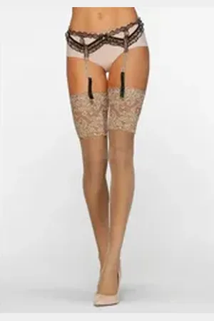 Lascana Halterlose Feinstrümpfe mit breitem Spitzenband beige 32-34