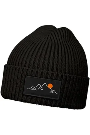 Neverless Strickmütze Herren Beanie Wintermütze mit Patch Natur Berge Outdoor Aufdruck schwarz