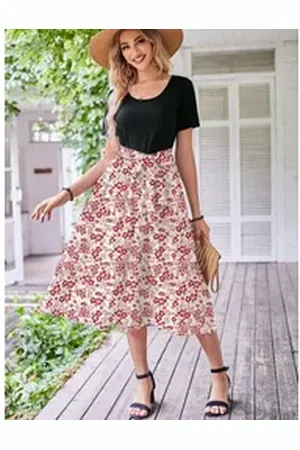 DEBAIJIA Dirndl Damen Röcke Sommer Floral Gedruckt Elegant Lässiger rosa