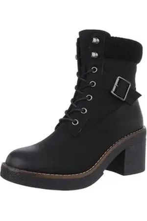 Ital-Design Damen Schnürschuhe Freizeit Schnürstiefelette (88519555) Blockabsatz Stiefeletten in Schwarz schwarz 38 EU