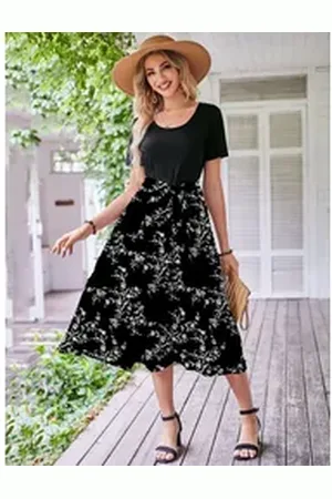DEBAIJIA Dirndl Damen Röcke Sommer Floral Gedruckt Elegant Lässiger schwarz
