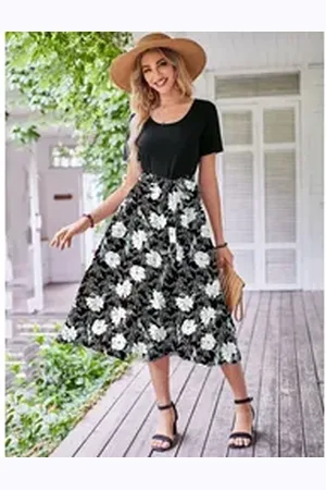 DEBAIJIA Dirndl Damen Röcke Sommer Floral Gedruckt Elegant Lässiger blau