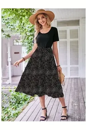DEBAIJIA Dirndl Damen Röcke Sommer Floral Gedruckt Elegant Lässiger schwarz
