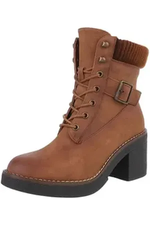 Ital-Design Damen Schnürschuhe Freizeit Schnürstiefelette (88519551) Blockabsatz Stiefeletten in Camel braun 40 EU