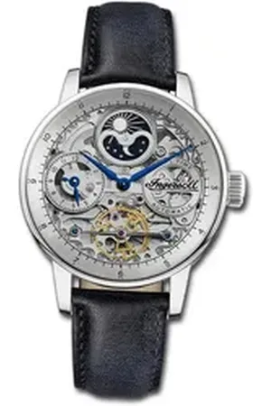 INGERSOLL 1892 Quarzuhr Herrenuhr Leder blau, (Analoguhr), Herrenuhr Lederarmband blau, rundes Gehäuse, groß (ca. 42mm) blau