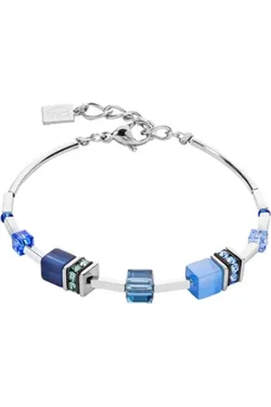 COEUR DE LION Armband Schmuck Edelstahl GeoCUBE® Iconic Lite Würfelkette, 2800/30, Made in Germany - mit Swarovski® Kristall, Strassstein, Schmucksteinen blau|schwarz