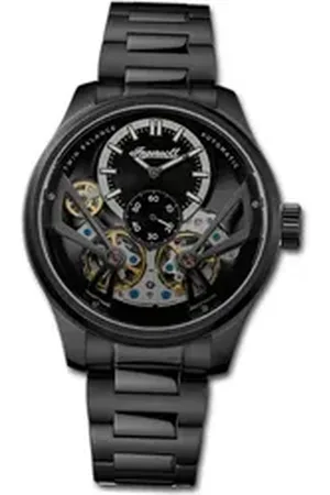 INGERSOLL 1892 Quarzuhr Herrenuhr Edelstahl schwarz, (Analoguhr), Herrenuhr Edelstahlarmband schwarz, rundes Gehäuse, groß (ca. 46mm) schwarz