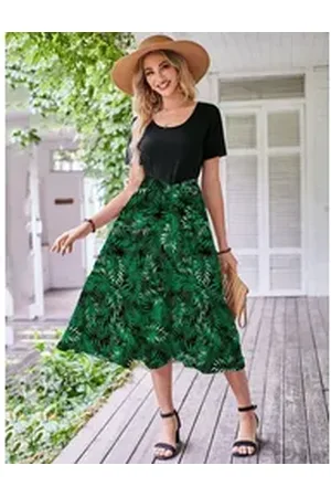 DEBAIJIA Dirndl Damen Röcke Sommer Floral Gedruckt Elegant Lässiger grün