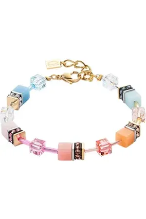 COEUR DE LION Armband Schmuck Geschenk Edelstahl GeoCUBE® Würfelkette, 2838/30, Made in Germany - mit Swarovski® Kristall, Strassstein, Schmucksteinen blau|bunt|gelb|goldfarben|rosa|schwarz