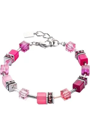 COEUR DE LION Armband Schmuck Geschenk Edelstahl GeoCUBE® Würfelkette, 2838/30, Made in Germany - mit Swarovski® Kristall, Strassstein, Schmucksteinen rosa|schwarz