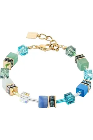 COEUR DE LION Armband Schmuck Edelstahl GeoCUBE® Iconic Precious Würfelkette, 4905/30, Made in Germany - mit Swarovski® Kristall, Strassstein, Schmucksteinen blau|gelb|goldfarben|grün|schwarz