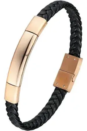 Karisma Lederarmband Männer Schwarzes Lederarmband Edelstahl Platte, Ideal zum Eingravieren Magnet Verschluss BLQ231 - Roségold