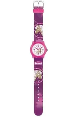 Scout Quarzuhr Mädchenuhr Pferde aus Kunststoff, pink, violett rosa