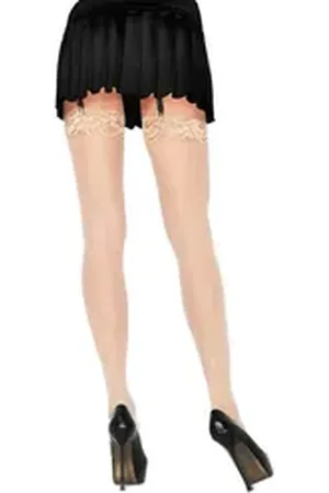 Leg Avenue Overknees Halterlose Strümpfe mit Naht und Spitze natur Unverzichtbares Accessoire für Damen, vielseitig kombinierbares Kost beige|gelb Uni
