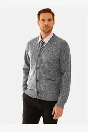 Allthemen Cardigan Herren Strickjacke mit V Ausschnitt Grobstrick Cardigan mit Knöpfen grau 3XL