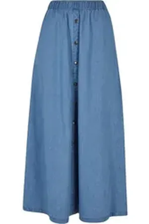 Urban classics Sommerrock Damen Ladies Long Wide Light Denim Skirt (1-tlg) blau XXL