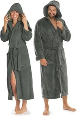 Aqua Bademantel Saunamantel Coral Fleece Kapuze für Sie&Ihn Malibu XL grau, Polyester grau XL