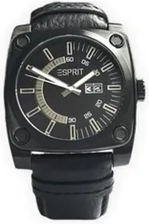 ESPRIT Quarzuhr Retro Spirit Night, aus Edelstahl, Schwarz, Lederband, Datumanzeige