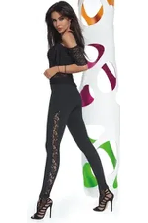 Basbleu Leggings mit eleganter Spitze, Leggins Damenhose Hose Jeggings schwarz L (38/40)