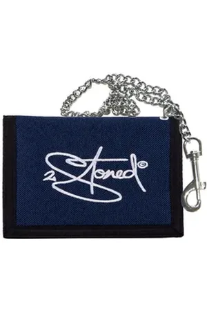 2Stoned Geldbörse Wallet Classic mit Kette und Klettverschluß für Erwachsene u. Kinder, verchromte Kette mit Karabiner blau