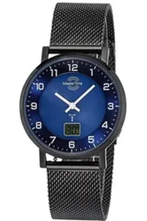 Master Time Funkuhr mit Milanaiseband Schwarz blau