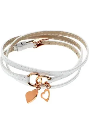 Karisma Lederarmband Damen Charms-Lederarmband Weiss dreifach gewickelt-, - 2 Herze aus Edelstahl Rosé-Gold SB 9362.RG