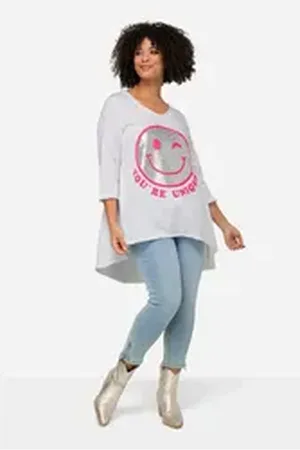 Angel of Style Angel of Style Longshirt Longshirt Smiley Rundhals Langarm gerundeter Saum rosa|weiß 54