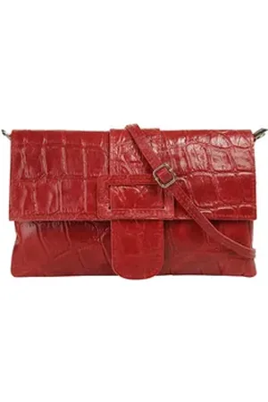Cluty Abendtasche, echt Leder, Made in Italy rot
