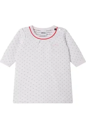 HUGO BOSS A-Linien-Kleid Baby Langarm Kleid weiß gesteppt mit Glitzer Logo 9 Monate