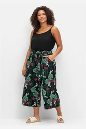 Sheego Culotte Große Größen mit tropischem Print bunt|schwarz 58