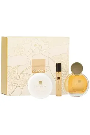 Avon Cosmetics Eau de Parfum Far Away 50ml Geschenkset, Taschenspray, Körpermousse für Damen, 3-tlg., Limitierte Edition mit verführerischen orientalischen Noten