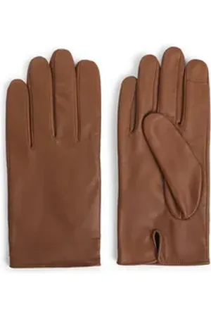 HUGO BOSS ORANGE Lederhandschuhe Glove mit Touch Tech Fingertips braun 8,5