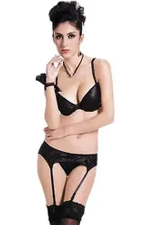 familytrends Set: Push-up-BH (mit String) in ausgefallenem Design schwarz 70