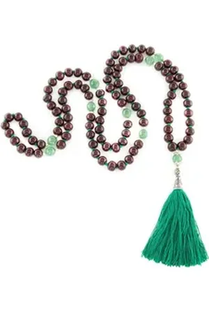 BODHI Perlenarmband Mala mit Rosenholz und grünem Onyx, 108 Perlen