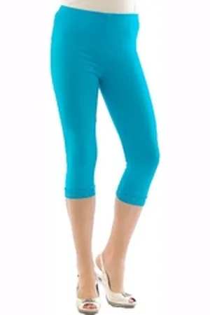 Yeset Caprihose Capri 3/4 Leggings Spitze Baumwolle Damen TURKIS L L