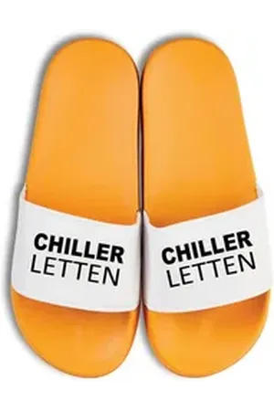 Youth Designz Herren Damen Badelatschen "Chiller Letten" Fun-Print lustig Geschenk Badeschuh mit witzigen Aufdruck für Männer und Frauen gelb 38/39