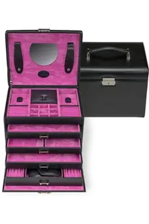 Windrose Schmuckkoffer 5 Etagen + Etui (Merino / Merino Moda) schwarz
