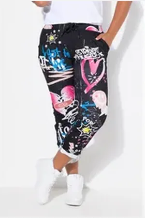 Angel of Style Angel of Style Funktionshose Hose Joggpants Crinkle mit Grafitti Elastikbund schwarz 52
