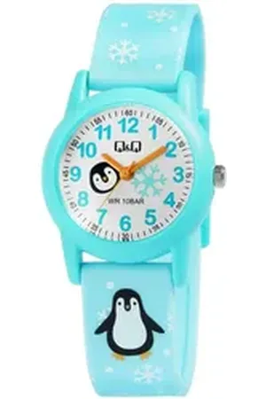 Q&Q Quarzuhr Motiv analoge Kinderuhr mit Silikonarmband 10 Bar wasserdicht V22A-00 blau
