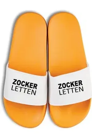 Youth Designz Herren Damen Badelatschen "Zocker Letten" Fun-Print lustig Geschenk Badeschuh mit witzigen Aufdruck für Männer und Frauen Statement gelb 42/43